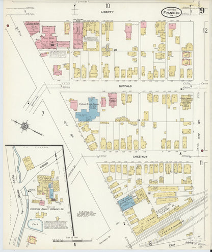 Sanborn Fire Insurance Map from Franklin, Venango County, Pennsylvania (1912), Sheet #0009 - Complete Map Set gallery image, historic Sanborn map, vintage wall art, Pennsylvania Pennsylvania