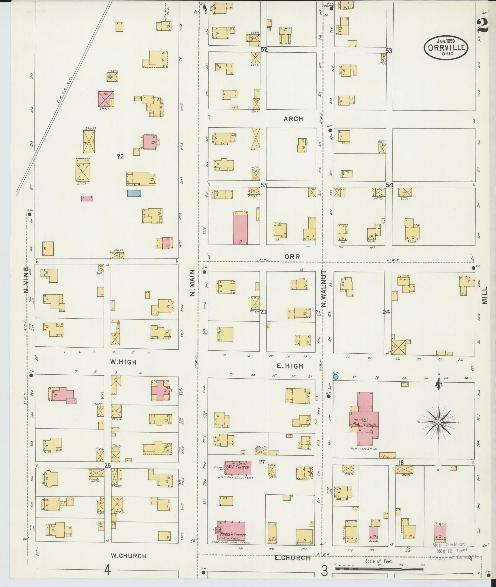 Sanborn Fire Insurance Map from Orrville, Wayne County, Ohio (1899), Sheet #0002 - Historic Sanborn Fire Insurance Map Print, vintage old map wall art, antique decor, genealogy gift, Ohio Ohio map