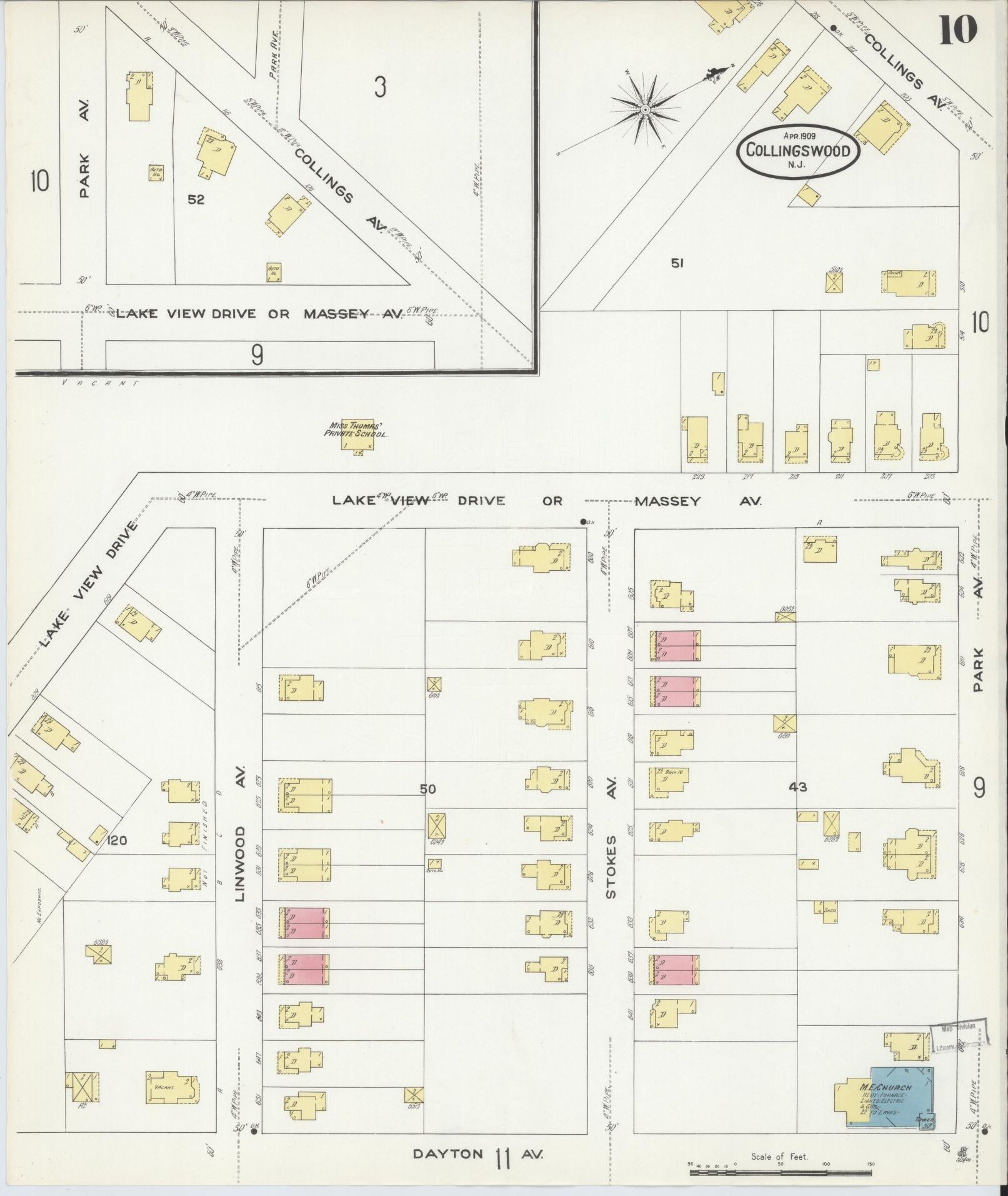Sanborn Fire Insurance Map from Collingswood, Camden County, New Jersey (1909), Sheet #0010 - Complete Map Set gallery image, historic Sanborn map, vintage wall art, New Jersey New Jersey