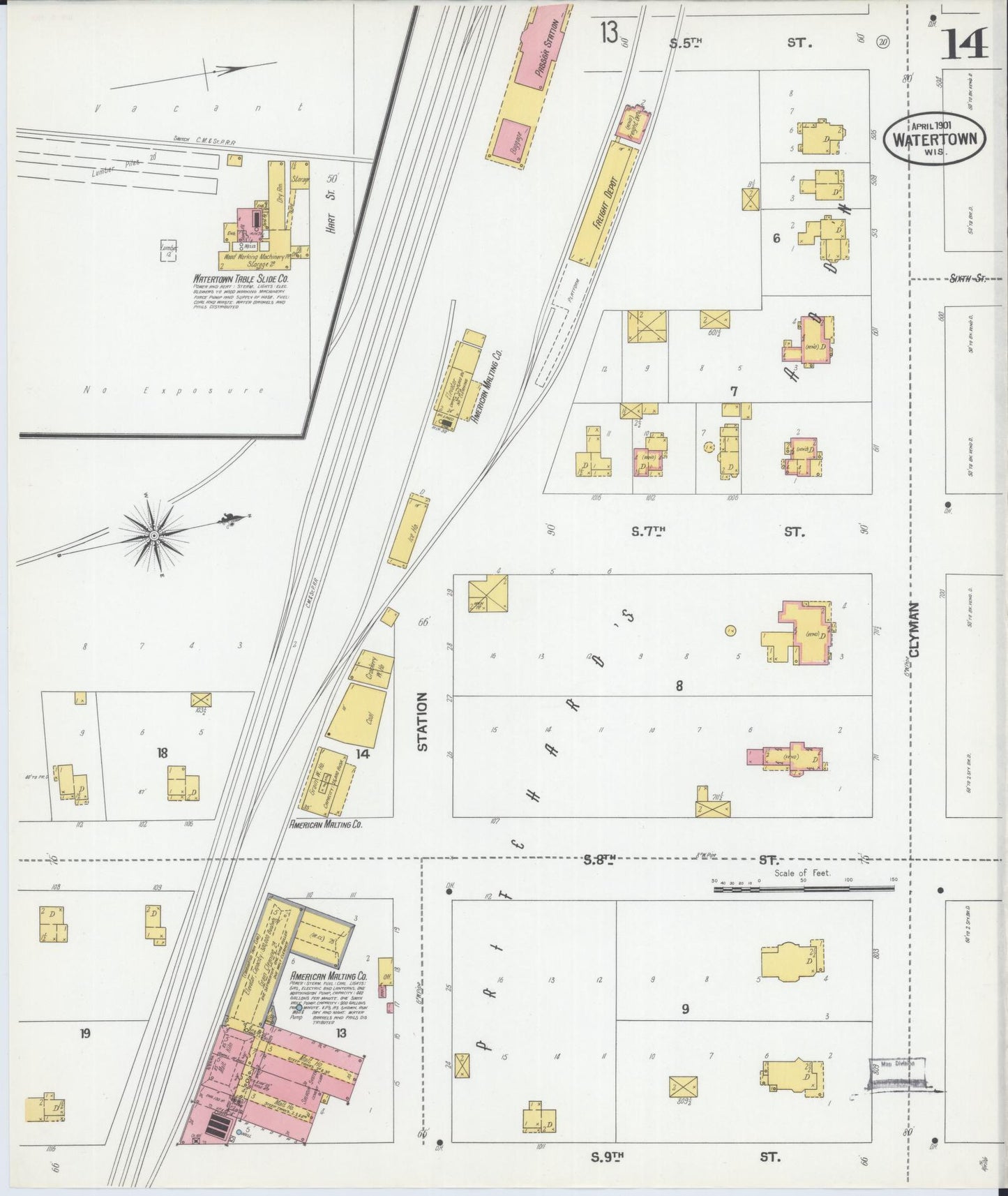 Sanborn Fire Insurance Map from Watertown, Jefferson County, Wisconsin (1901), Sheet #0014 - Complete Map Set gallery image, historic Sanborn map, vintage wall art, Wisconsin Wisconsin