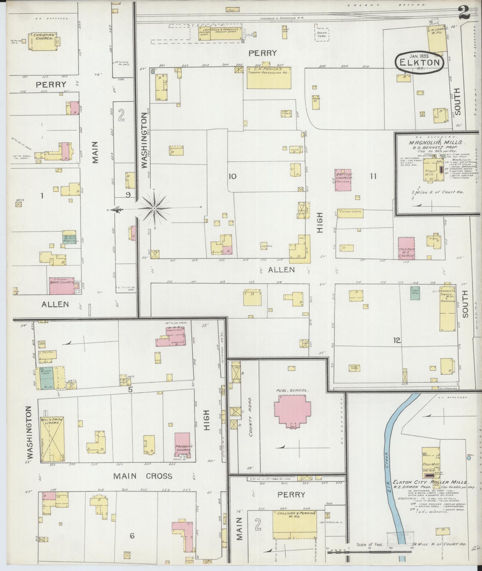 Sanborn Fire Insurance Map from Elkton, Todd County, Kentucky (1893), Sheet #0002 - Complete Map Set gallery image, historic Sanborn map, vintage wall art, Kentucky Kentucky