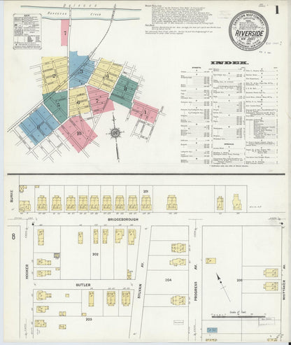 Sanborn Fire Insurance Map from Riverside, Burlington County, New Jersey (1911), Sheet #0001 - Historic Sanborn Fire Insurance Map Print, vintage old map wall art, antique decor, genealogy gift, New Jersey New Jersey map