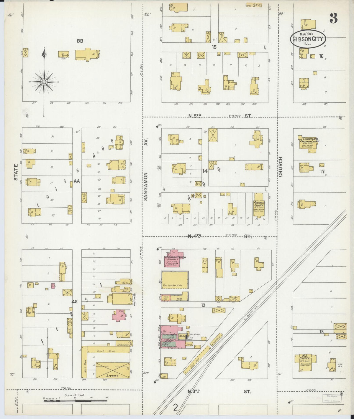 Sanborn Fire Insurance Map from Gibson City, Ford County, Illinois (1900), Sheet #0003 - Historic Sanborn Fire Insurance Map Print, vintage old map wall art, antique decor, genealogy gift, Illinois Illinois map