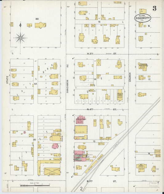 Sanborn Fire Insurance Map from Gibson City, Ford County, Illinois (1900), Sheet #0003 - Historic Sanborn Fire Insurance Map Print, vintage old map wall art, antique decor, genealogy gift, Illinois Illinois map