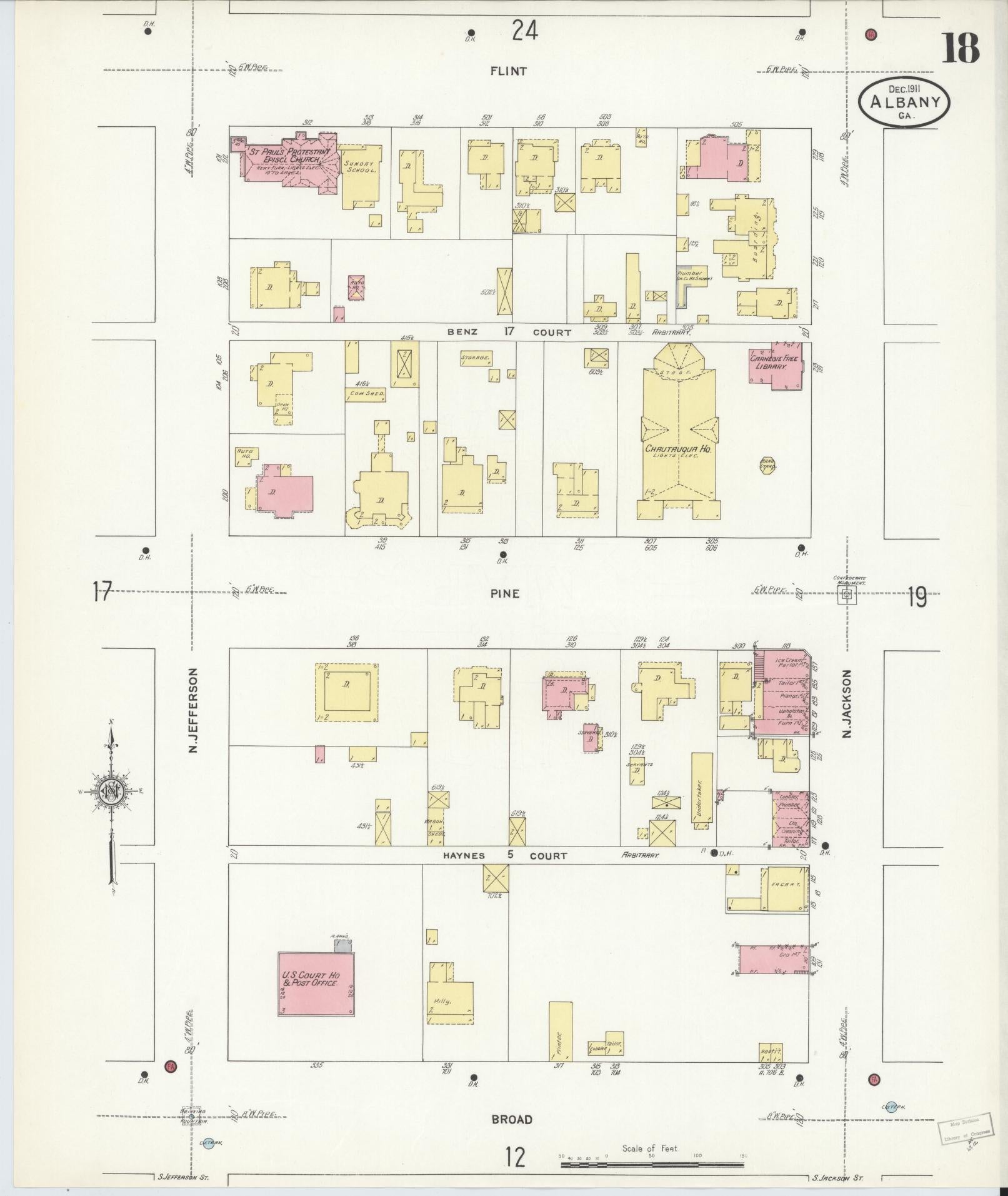 Sanborn Fire Insurance Map from Albany, Dougherty County, Georgia (1911), Sheet #0018 - Complete Map Set gallery image, historic Sanborn map, vintage wall art, Georgia Georgia
