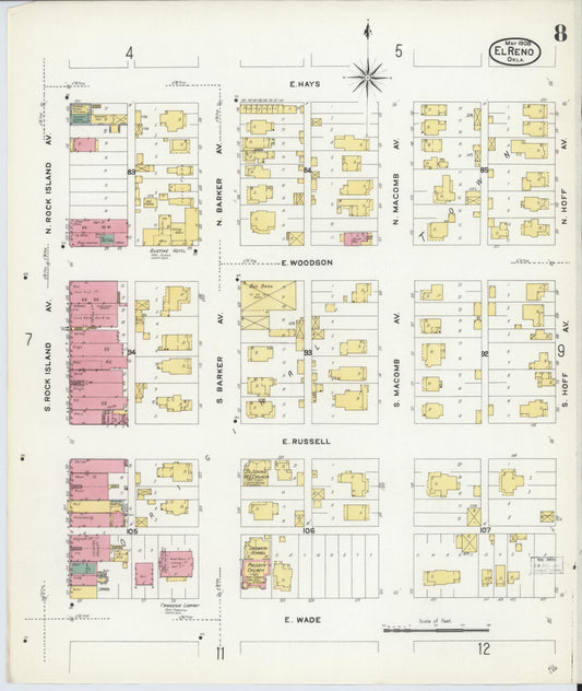 Sanborn Fire Insurance Map from El Reno, Canadian County, Oklahoma (1908), Sheet #0008 - Historic Sanborn Fire Insurance Map Print, vintage old map wall art, antique decor, genealogy gift, Oklahoma Oklahoma map