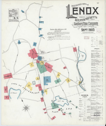 Sanborn Fire Insurance Map from Lenox, Berkshire County, Massachusetts (1905), Sheet #0001 - Complete Map Set gallery image, historic Sanborn map, vintage wall art, Massachusetts Massachusetts