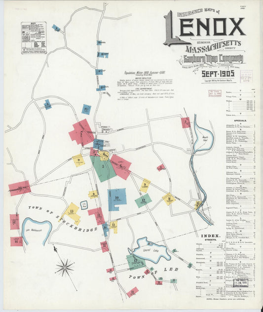 Sanborn Fire Insurance Map from Lenox, Berkshire County, Massachusetts (1905), Sheet #0001 - Complete Map Set gallery image, historic Sanborn map, vintage wall art, Massachusetts Massachusetts