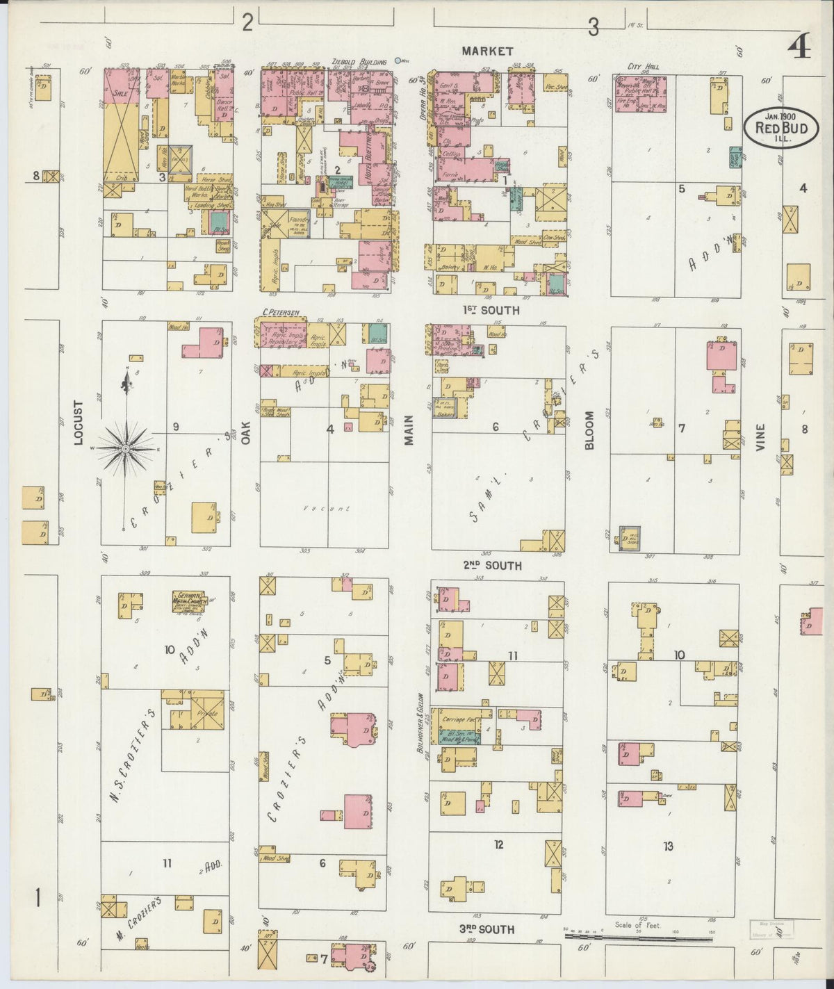 Sanborn Fire Insurance Map from Red Bud, Randolph County, Illinois (1900), Sheet #0004 - Complete Map Set gallery image, historic Sanborn map, vintage wall art, Illinois Illinois