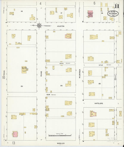 Sanborn Fire Insurance Map from Vernon, Wilbarger County, Texas (1912), Sheet #0011 - Complete Map Set gallery image, historic Sanborn map, vintage wall art, Texas Texas