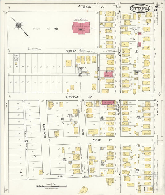 Sanborn Fire Insurance Map from Sistersville, Tyler County, West Virginia (1922), Sheet #0007 - Historic Sanborn Fire Insurance Map Print, vintage old map wall art, antique decor, genealogy gift, West Virginia West Virginia map