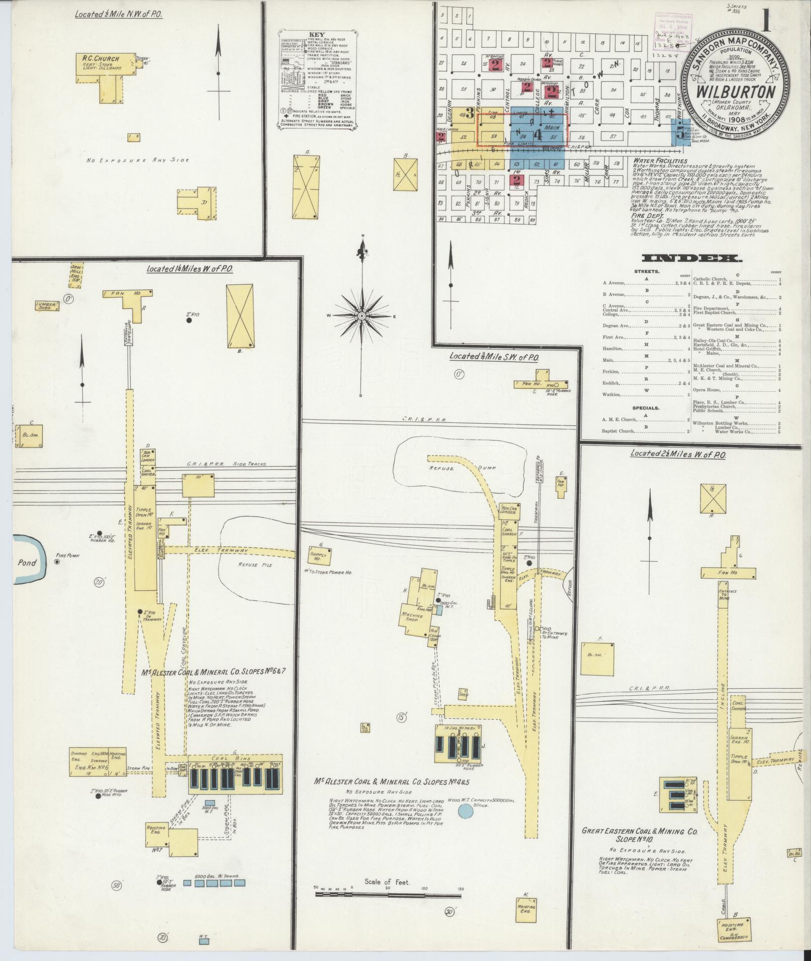 Sanborn Fire Insurance Map from Wilburton, Latimer County, Oklahoma (1908), Sheet #0001 - Complete Map Set gallery image, historic Sanborn map, vintage wall art, Oklahoma Oklahoma