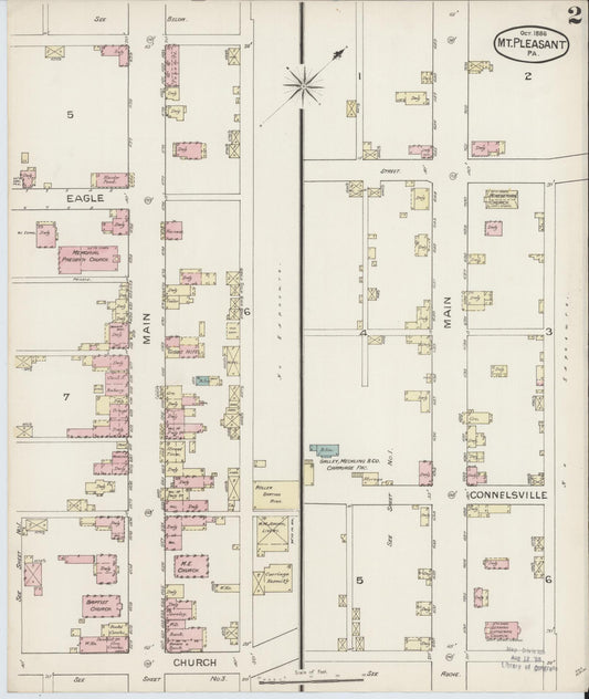 Sanborn Fire Insurance Map from Mount Pleasant, Westmoreland County, Pennsylvania (1886), Sheet #0002 - Historic Sanborn Fire Insurance Map Print, vintage old map wall art, antique decor, genealogy gift, Pennsylvania Pennsylvania map