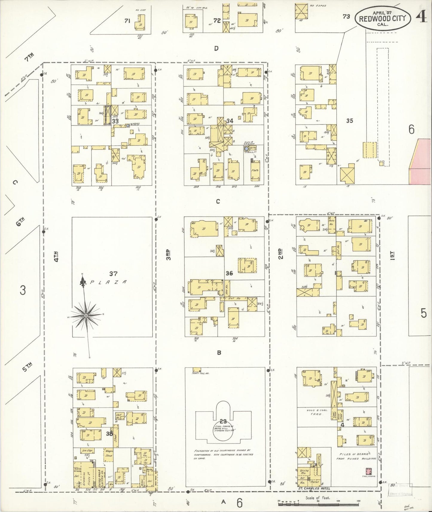 Sanborn Fire Insurance Map from Redwood City, San Mateo County, California (1907), Sheet #0004 - Complete Map Set gallery image, historic Sanborn map, vintage wall art, California California
