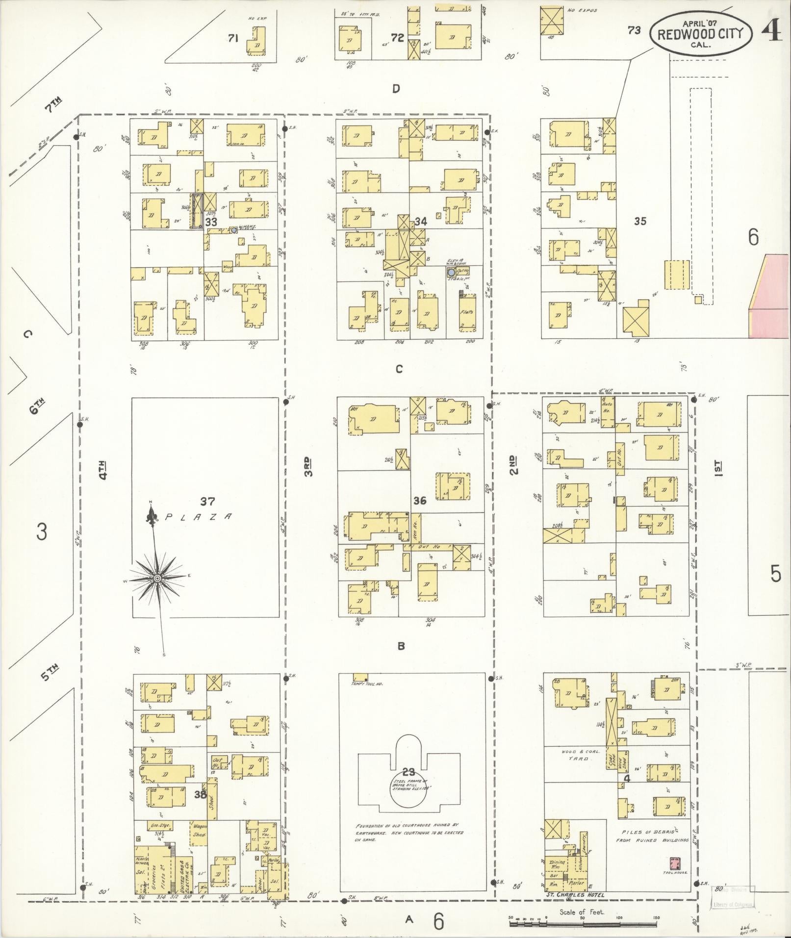 Sanborn Fire Insurance Map from Redwood City, San Mateo County, California (1907), Sheet #0004 - Complete Map Set gallery image, historic Sanborn map, vintage wall art, California California