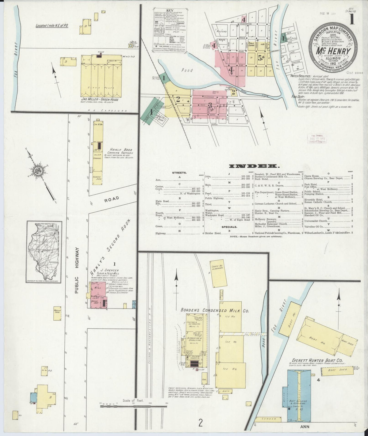 Sanborn Fire Insurance Map from McHenry, McHenry County, Illinois (1912), Sheet #0001 - Historic Sanborn Fire Insurance Map Print, vintage old map wall art, antique decor, genealogy gift, Illinois Illinois map