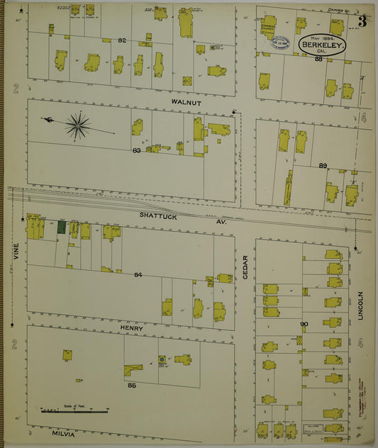 Sanborn Fire Insurance Map from Berkeley, Alameda County, California (1894), Sheet #0003 - Historic Sanborn Fire Insurance Map Print, vintage old map wall art, antique decor, genealogy gift, California California map