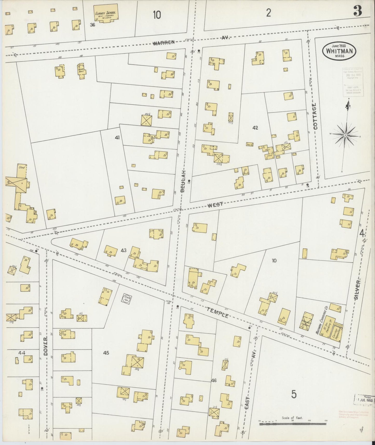 Sanborn Fire Insurance Map from Whitman, Plymouth County, Massachusetts (1900), Sheet #0003 - Complete Map Set gallery image, historic Sanborn map, vintage wall art, Massachusetts Massachusetts