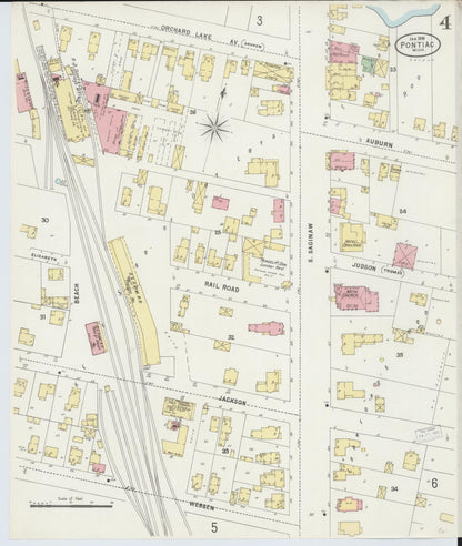 Sanborn Fire Insurance Map from Pontiac, Oakland County, Michigan (1898), Sheet #0004 - Complete Map Set gallery image, historic Sanborn map, vintage wall art, Michigan Michigan