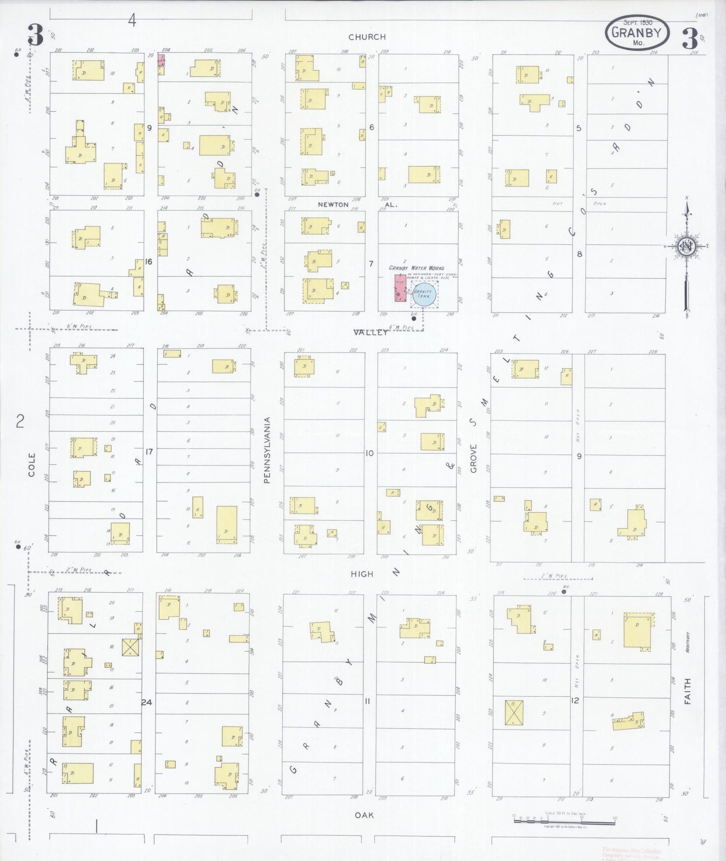 Sanborn Fire Insurance Map from Granby, Newton County, Missouri (1930), Sheet #0003 - Complete Map Set gallery image, historic Sanborn map, vintage wall art, Missouri Missouri