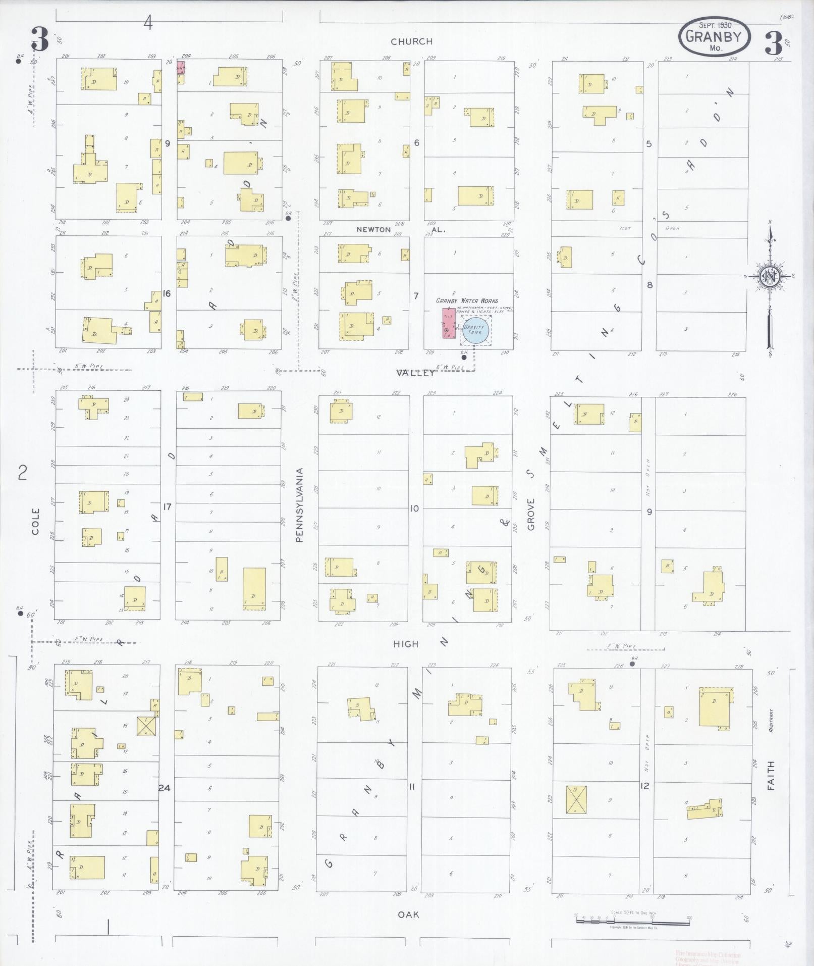 Sanborn Fire Insurance Map from Granby, Newton County, Missouri (1930), Sheet #0003 - Complete Map Set gallery image, historic Sanborn map, vintage wall art, Missouri Missouri