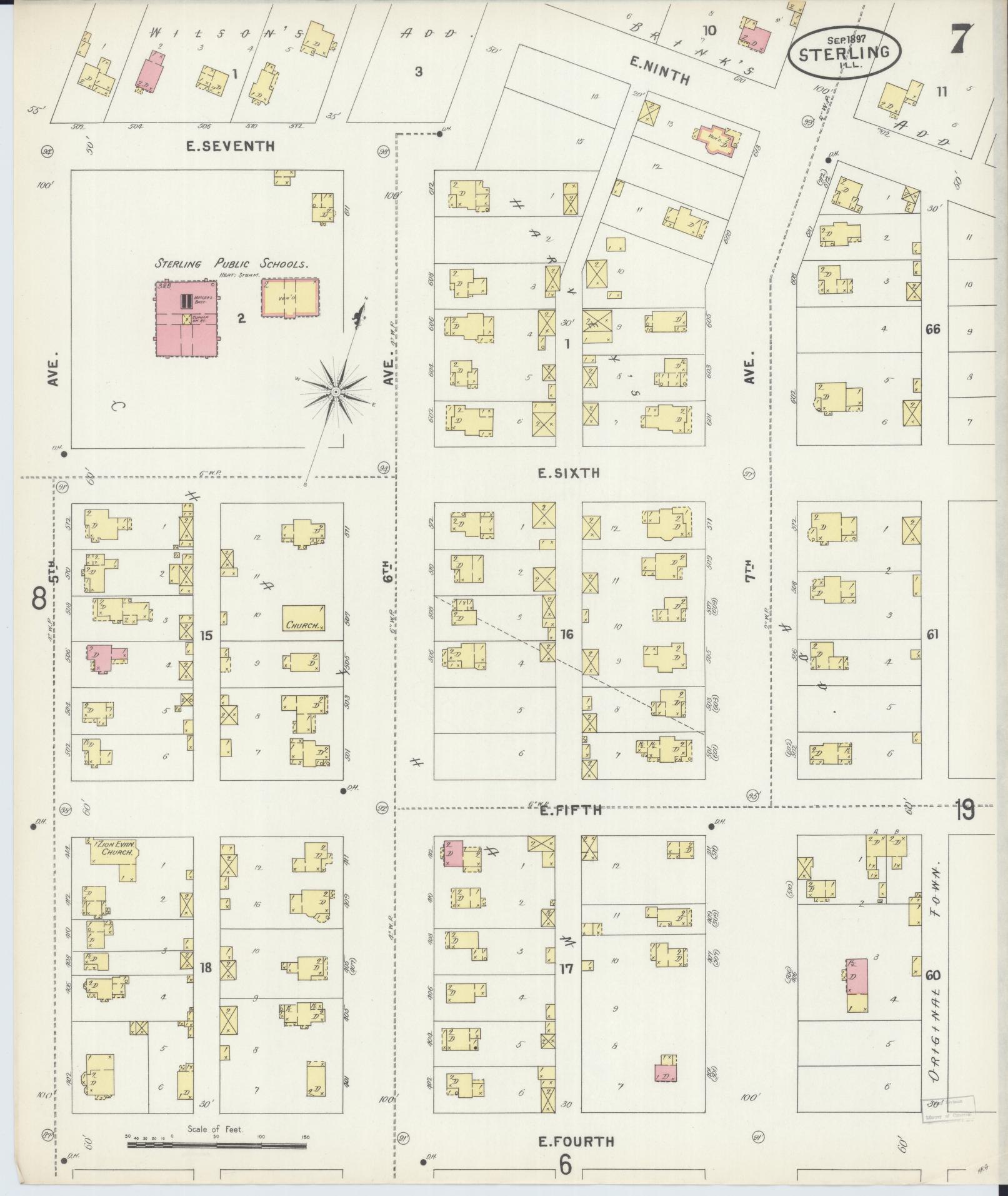 Sanborn Fire Insurance Map from Sterling, Whiteside County, Illinois (1897), Sheet #0007 - Complete Map Set gallery image, historic Sanborn map, vintage wall art, Illinois Illinois