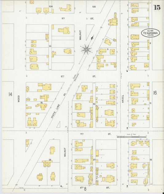 Sanborn Fire Insurance Map from Texarkana, Bowie County, Texas (1900), Sheet #0015 - Historic Sanborn Fire Insurance Map Print, vintage old map wall art, antique decor, genealogy gift, Texas Texas map