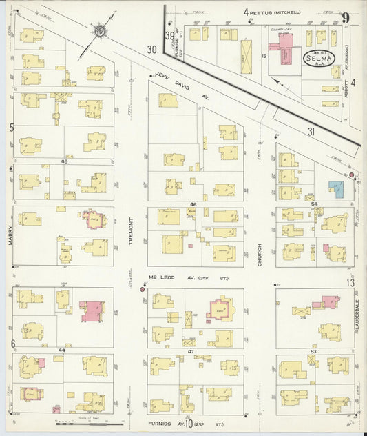 Sanborn Fire Insurance Map from Selma, Dallas County, Alabama (1913), Sheet #0009 - Historic Sanborn Fire Insurance Map Print, vintage old map wall art, antique decor, genealogy gift, Alabama Alabama map