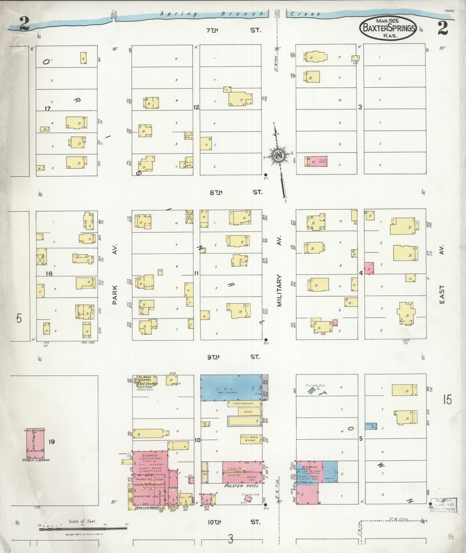 Sanborn Fire Insurance Map from Baxter Springs, Cherokee County, Kansas (1926), Sheet #0002 - Historic Sanborn Fire Insurance Map Print, vintage old map wall art, antique decor, genealogy gift, Kansas Kansas map