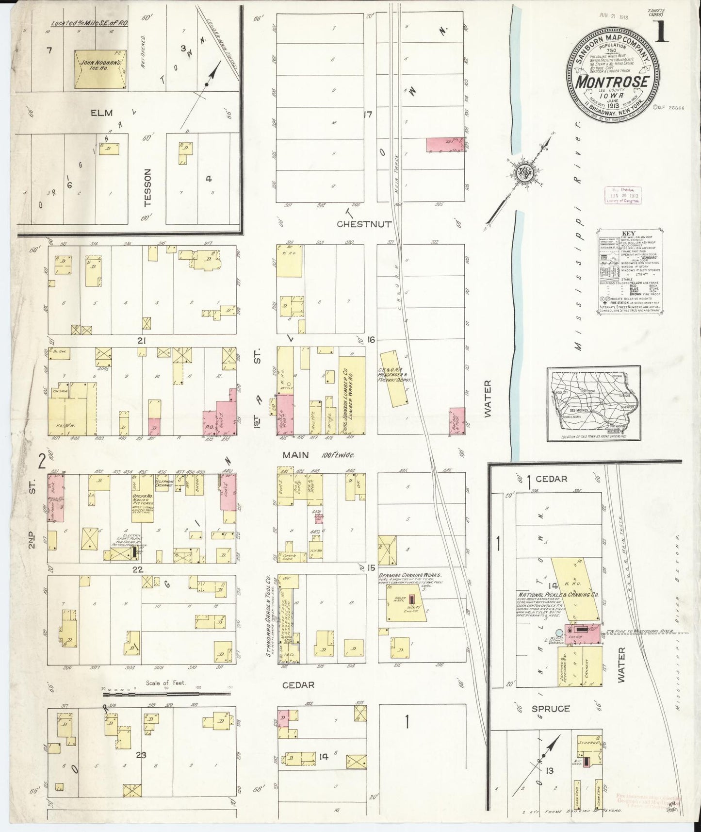Sanborn Fire Insurance Map from Montrose, Lee County, Iowa (1913), Sheet #0001 - Historic Sanborn Fire Insurance Map Print