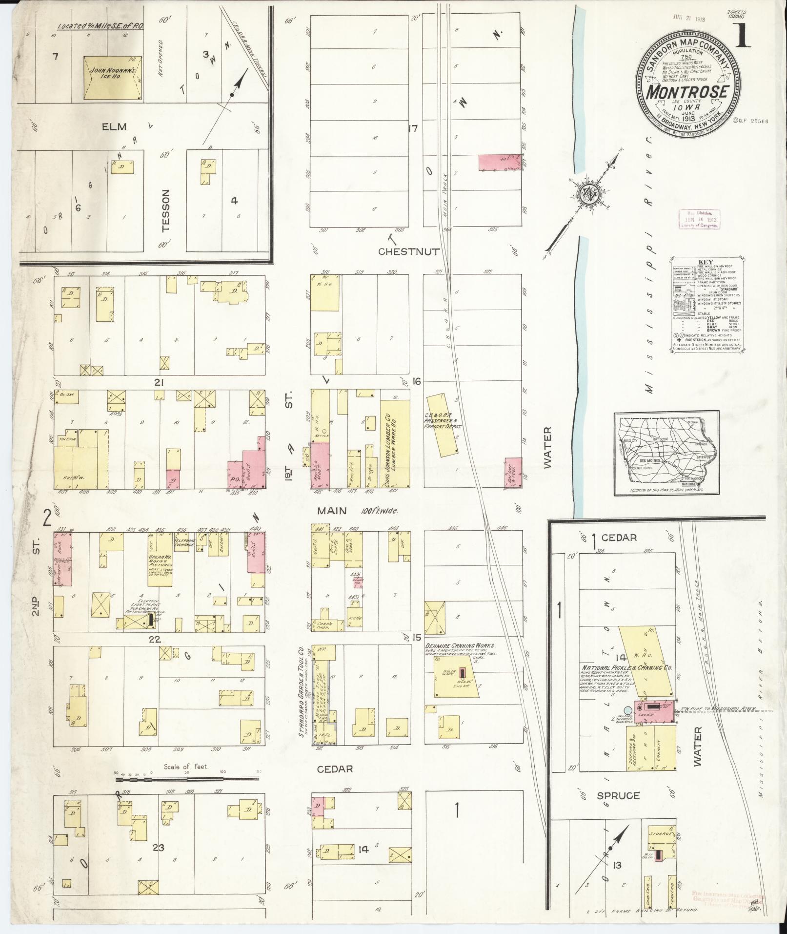 Sanborn Fire Insurance Map from Montrose, Lee County, Iowa (1913), Sheet #0001 - Historic Sanborn Fire Insurance Map Print