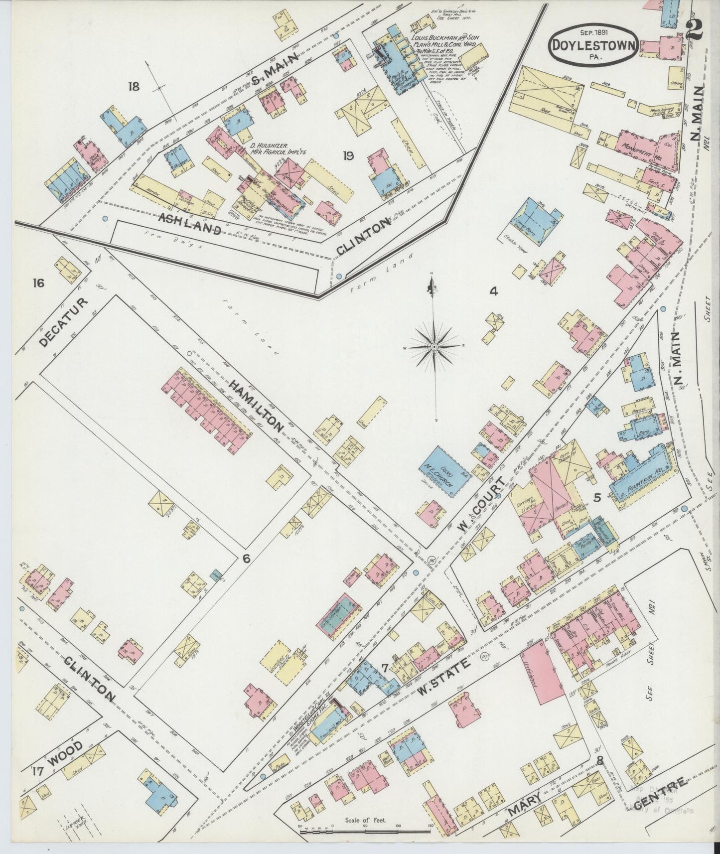 Sanborn Fire Insurance Map from Doylestown, Bucks County, Pennsylvania (1891), Sheet #0002 - Historic Sanborn Fire Insurance Map Print, vintage old map wall art, antique decor, genealogy gift, Pennsylvania Pennsylvania map