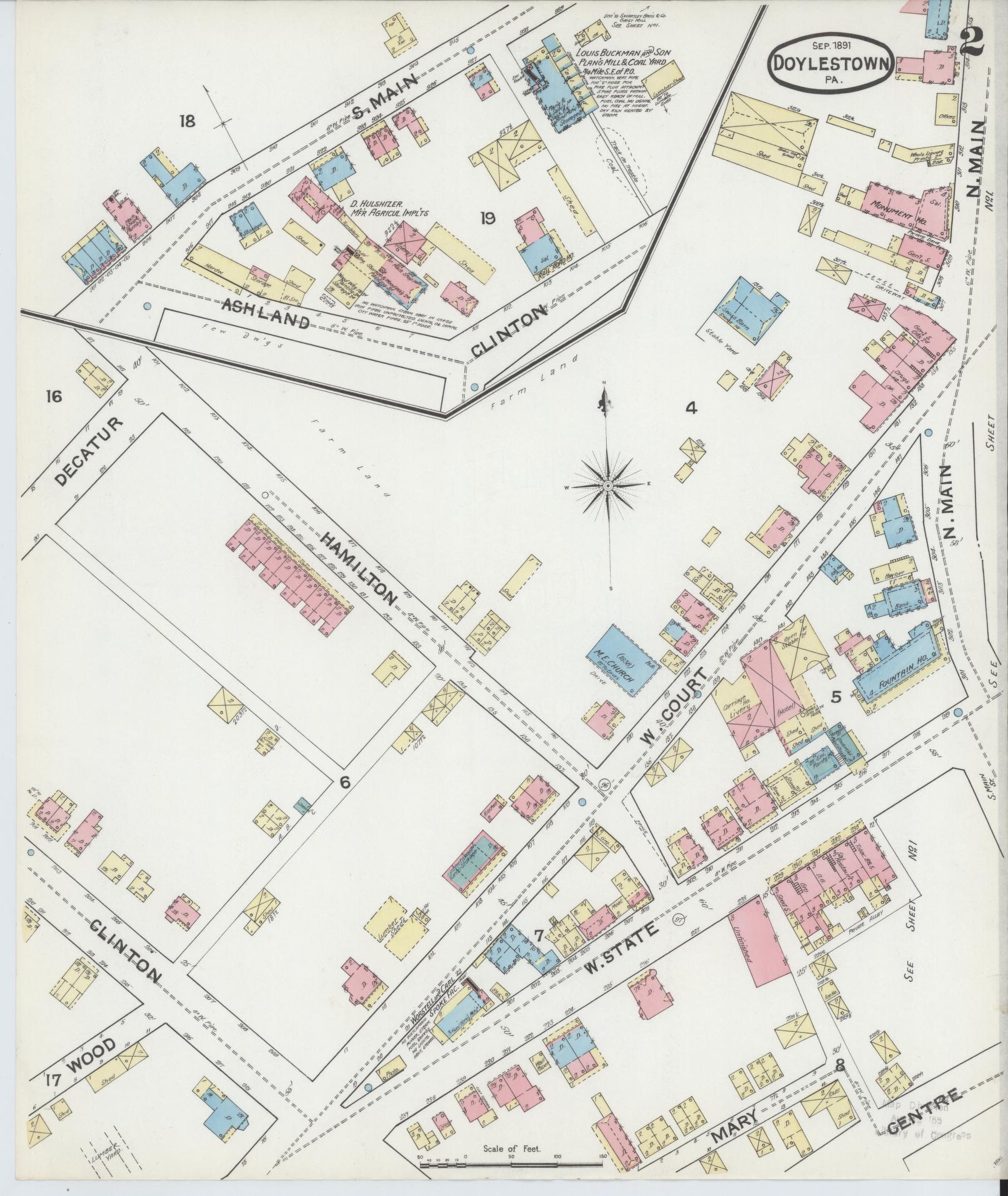 Sanborn Fire Insurance Map from Doylestown, Bucks County, Pennsylvania (1891), Sheet #0002 - Historic Sanborn Fire Insurance Map Print, vintage old map wall art, antique decor, genealogy gift, Pennsylvania Pennsylvania map