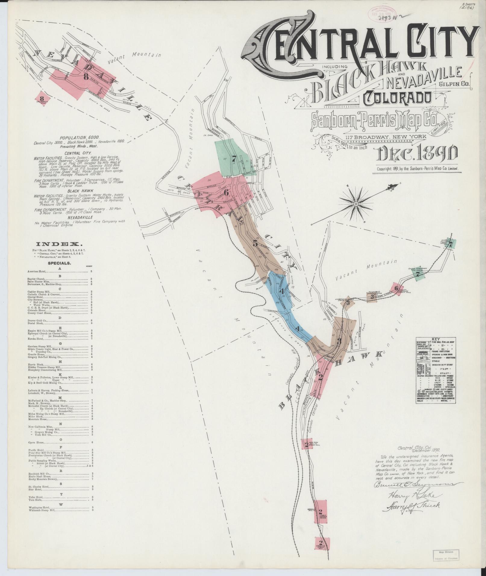 Sanborn Fire Insurance Map from Central City, Gilpin County, Colorado. (1890) – Historic Sanborn Fire Insurance Map Print