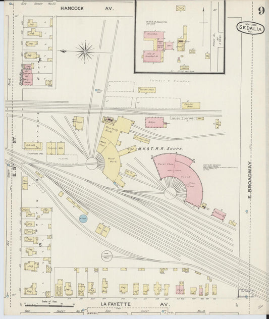 Sanborn Fire Insurance Map from Sedalia, Pettis County, Missouri (1888), Sheet #0009 - Historic Sanborn Fire Insurance Map Print, vintage old map wall art, antique decor, genealogy gift, Missouri Missouri map