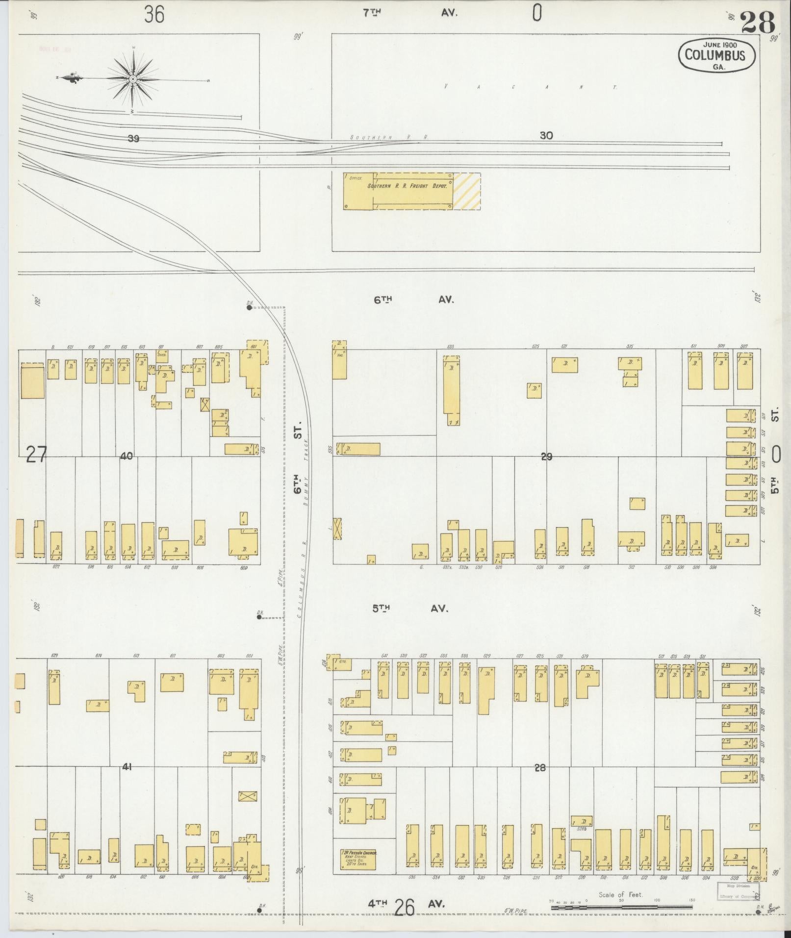 Sanborn Fire Insurance Map from Columbus, Muscogee County, Georgia (1900), Sheet #0028 - Historic Sanborn Fire Insurance Map Print, vintage old map wall art, antique decor, genealogy gift, Georgia Georgia map