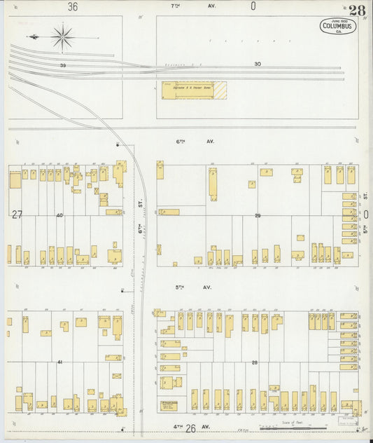 Sanborn Fire Insurance Map from Columbus, Muscogee County, Georgia (1900), Sheet #0028 - Historic Sanborn Fire Insurance Map Print, vintage old map wall art, antique decor, genealogy gift, Georgia Georgia map