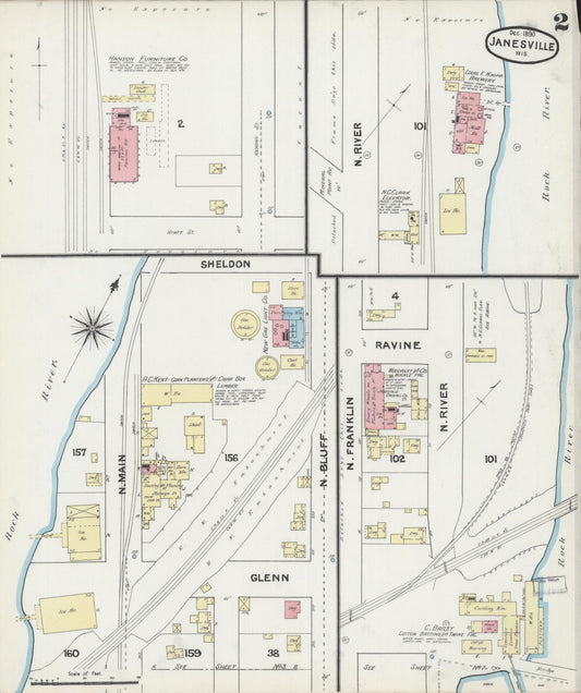 Sanborn Fire Insurance Map from Janesville, Rock County, Wisconsin (1890), Sheet #0002 - Historic Sanborn Fire Insurance Map Print, vintage old map wall art, antique decor, genealogy gift, Wisconsin Wisconsin map