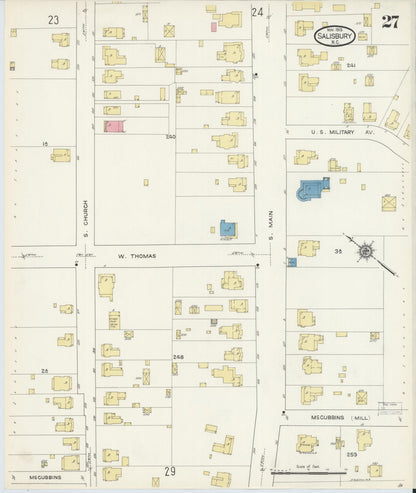 Sanborn Fire Insurance Map from Salisbury, Rowan County, North Carolina (1913), Sheet #0027 - Complete Map Set gallery image, historic Sanborn map, vintage wall art, North Carolina North Carolina