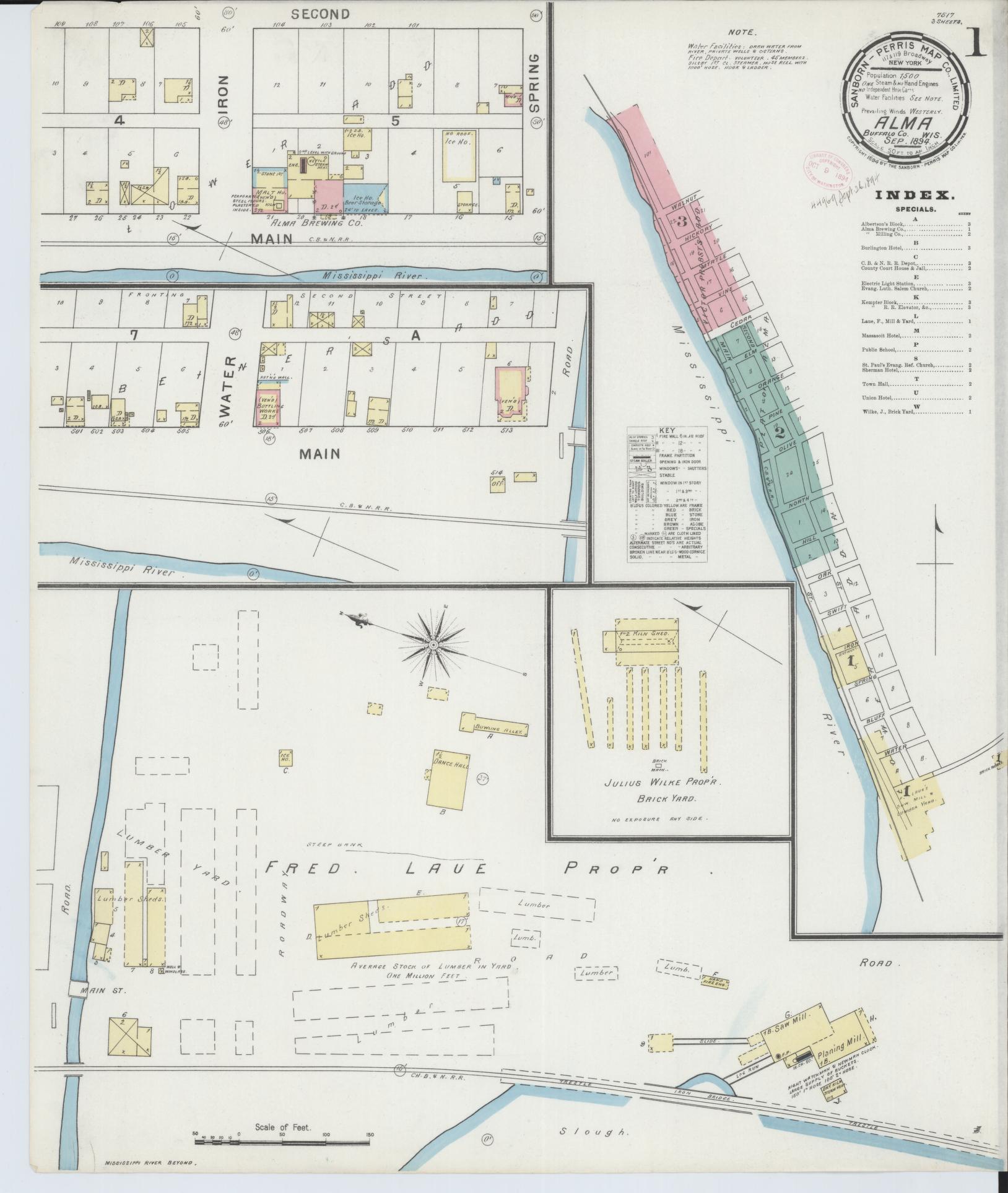 Sanborn Fire Insurance Map from Alma, Buffalo County, Wisconsin (1894), Sheet #0001 - Complete Map Set gallery image, historic Sanborn map, vintage wall art, Wisconsin Wisconsin