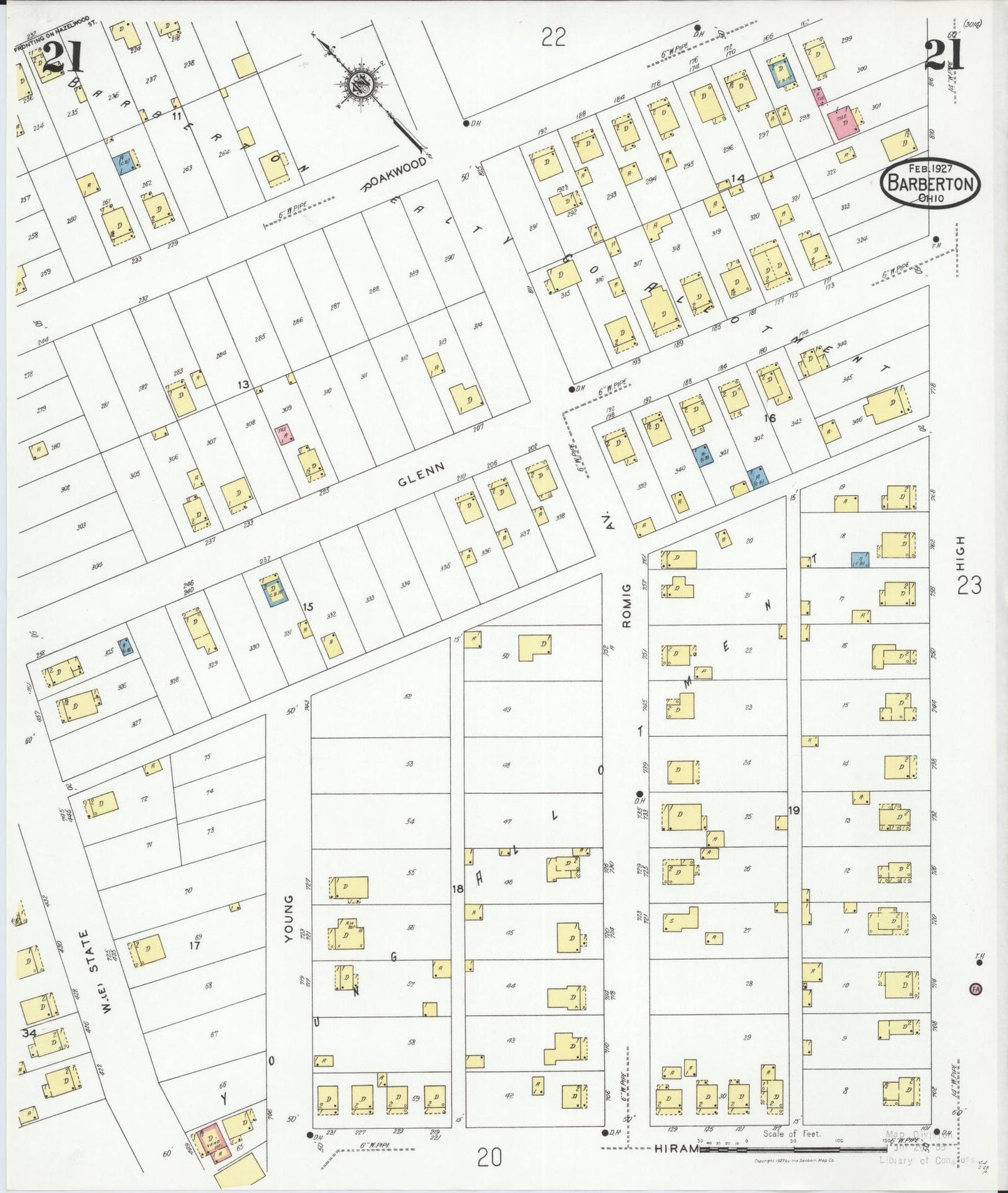 Sanborn Fire Insurance Map from Barberton, Summit County, Ohio (1927), Sheet #0021 - Historic Sanborn Fire Insurance Map Print, vintage old map wall art, antique decor, genealogy gift, Ohio Ohio map