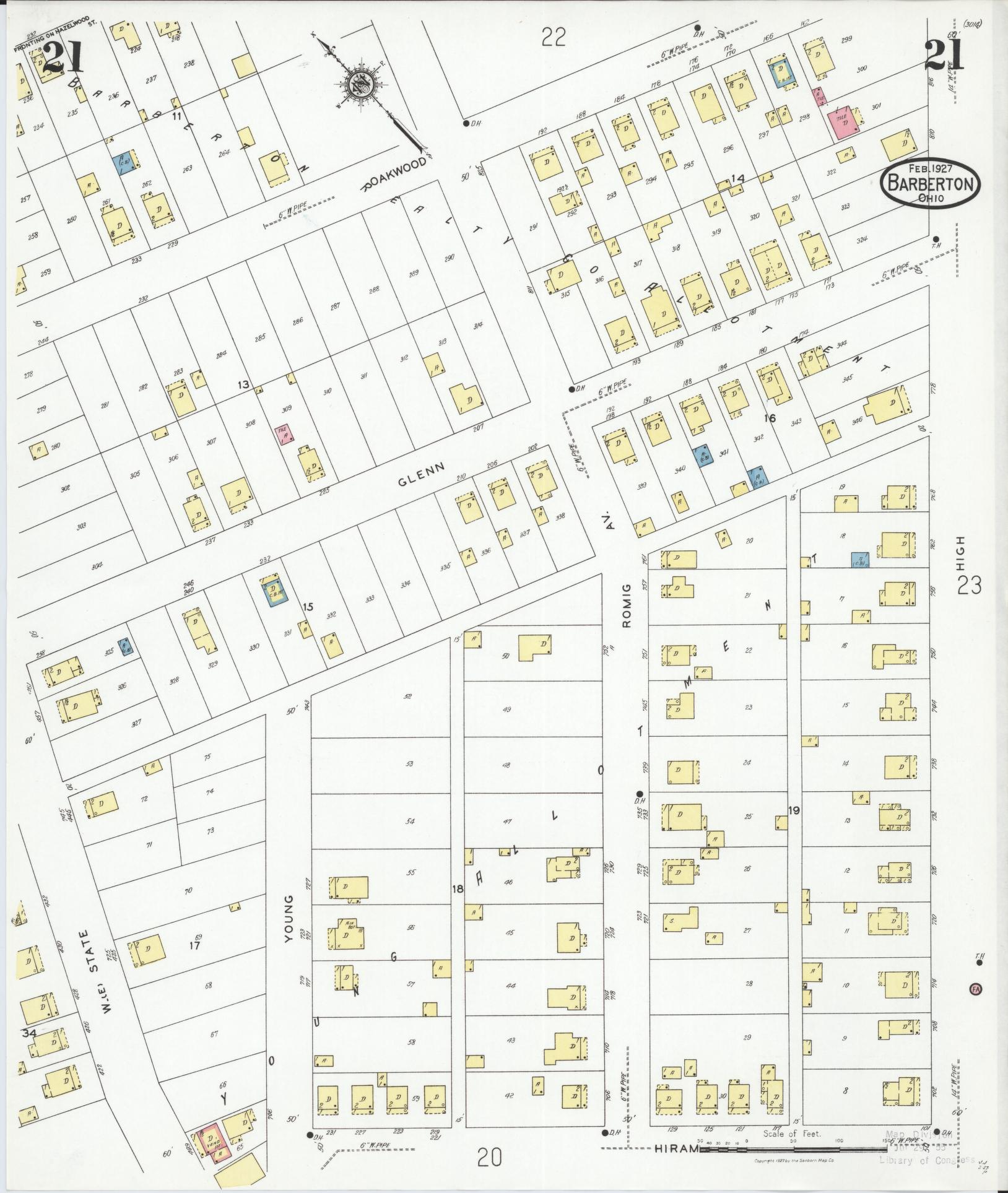 Sanborn Fire Insurance Map from Barberton, Summit County, Ohio (1927), Sheet #0021 - Historic Sanborn Fire Insurance Map Print, vintage old map wall art, antique decor, genealogy gift, Ohio Ohio map