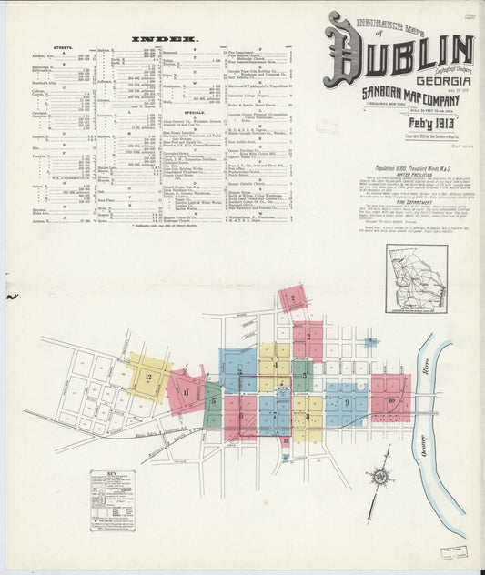Sanborn Fire Insurance Map from Dublin, Laurens County, Georgia (1913), Sheet #0001 - Complete Map Set gallery image, historic Sanborn map, vintage wall art, Georgia Georgia