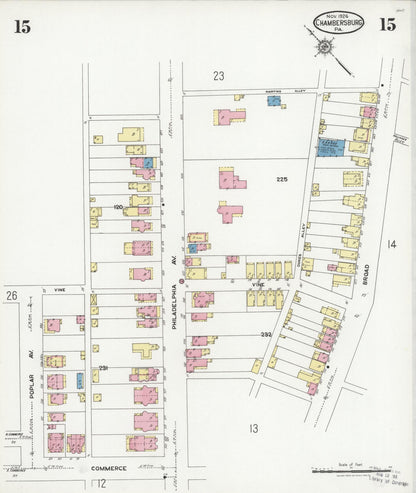 Sanborn Fire Insurance Map from Chambersburg, Franklin County, Pennsylvania (1924), Sheet #0015 - Historic Sanborn Fire Insurance Map Print, vintage old map wall art, antique decor, genealogy gift, Pennsylvania Pennsylvania map