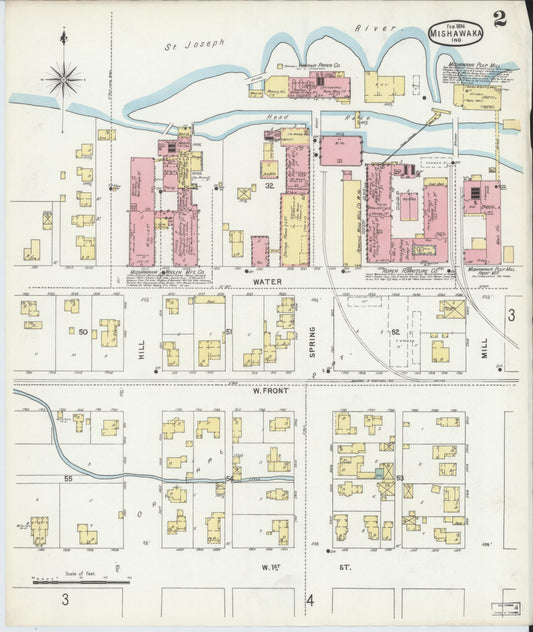 Sanborn Fire Insurance Map from Mishawaka, Saint Joseph County, Indiana (1896), Sheet #0002 - Historic Sanborn Fire Insurance Map Print, vintage old map wall art, antique decor, genealogy gift, Indiana Indiana map