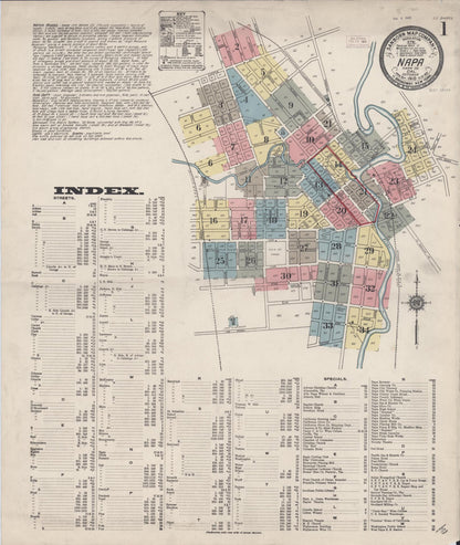 Sanborn Fire Insurance Map from Napa, Napa County, California (1910), Sheet #0001 - Complete Map Set gallery image, historic Sanborn map, vintage wall art, California California