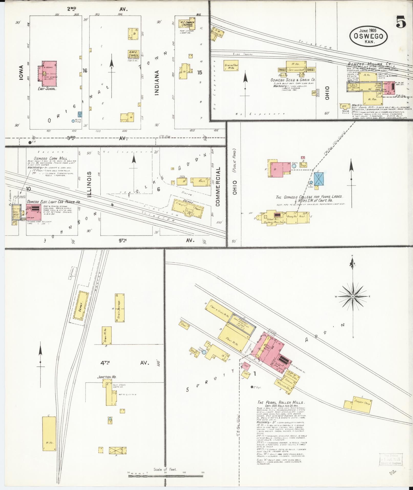 Sanborn Fire Insurance Map from Oswego, Labette County, Kansas (1905), Sheet #0005 - Historic Sanborn Fire Insurance Map Print, vintage old map wall art, antique decor, genealogy gift, Kansas Kansas map