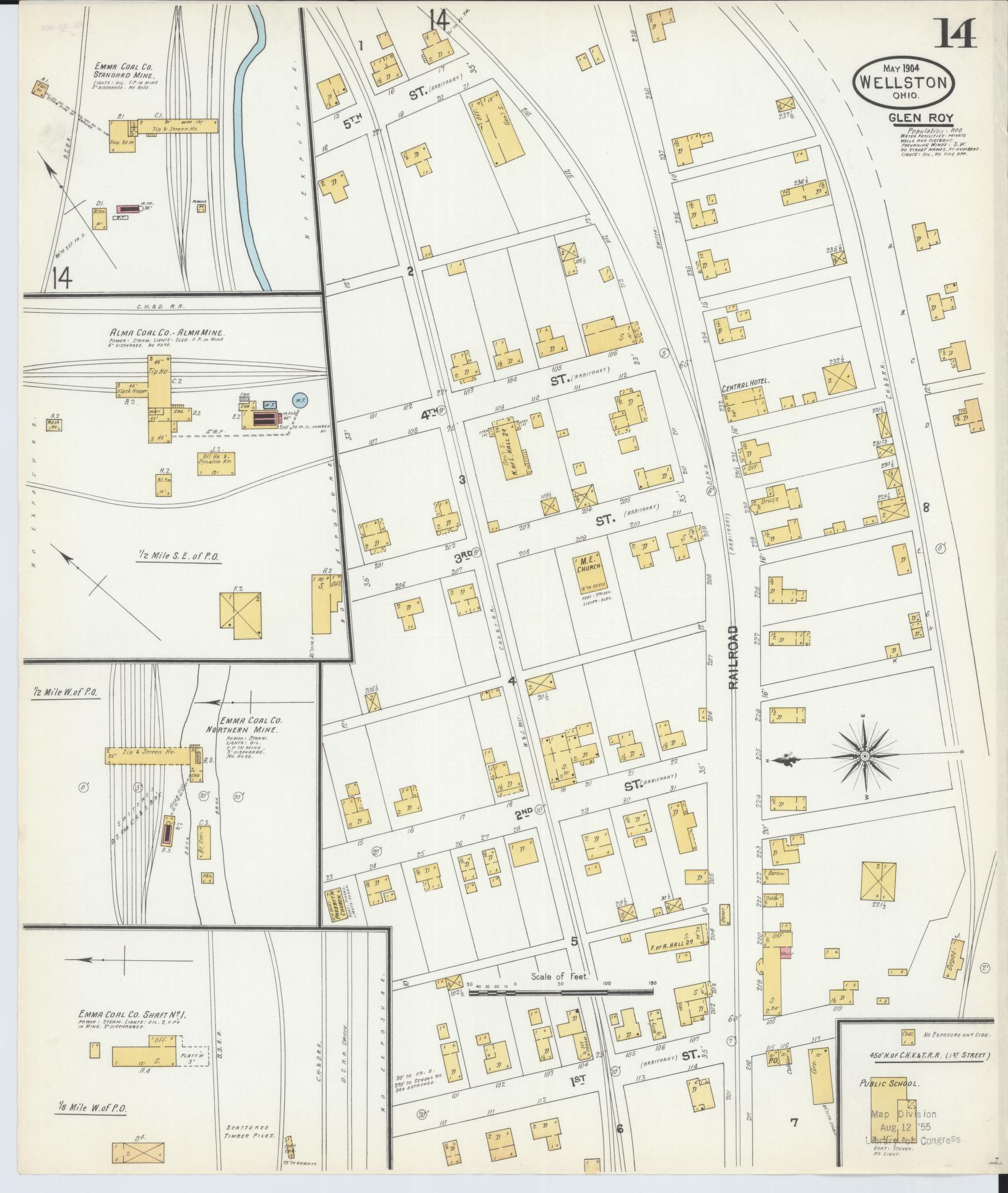 Sanborn Fire Insurance Map from Wellston, Jackson County, Ohio (1904), Sheet #0014 - Complete Map Set gallery image, historic Sanborn map, vintage wall art, Ohio Ohio