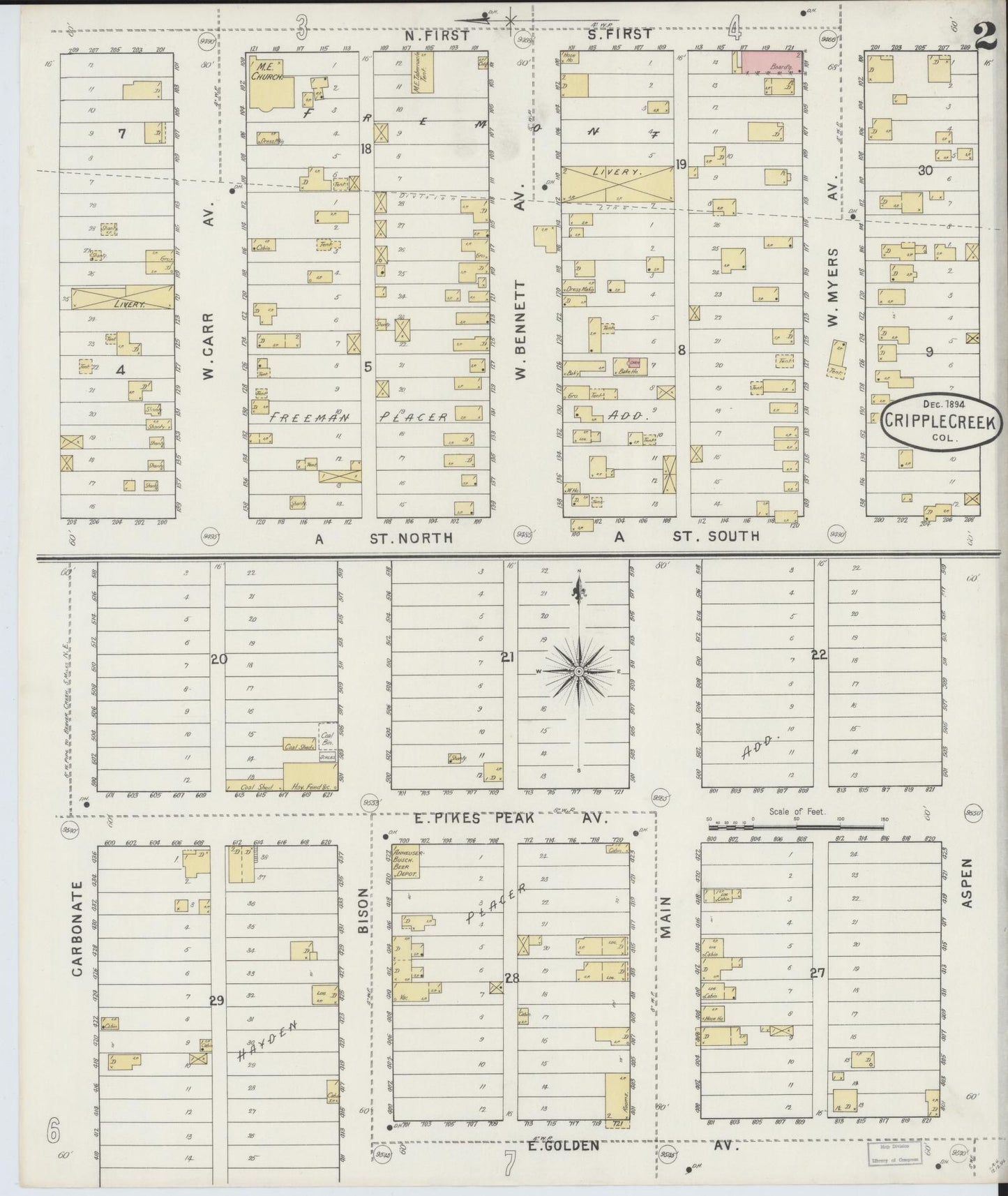 Sanborn Fire Insurance Map from Cripple Creek, Teller County, Colorado (1894), Sheet #0002 - Complete Map Set gallery image, historic Sanborn map, vintage wall art, Colorado Colorado