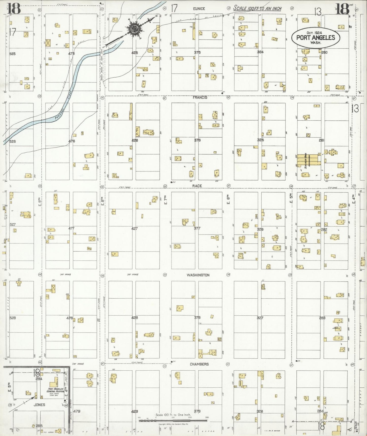 Sanborn Fire Insurance Map from Port Angeles, Clallam County, Washington (1924), Sheet #0018 - Complete Map Set gallery image, historic Sanborn map, vintage wall art, Washington Washington